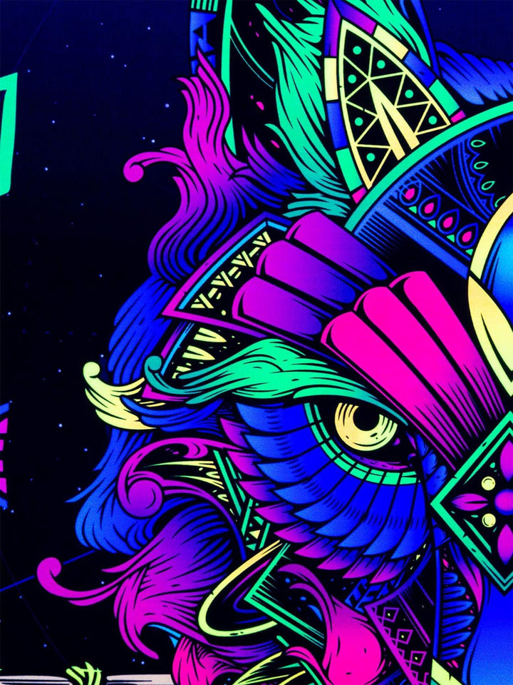 PSYWORK Schwarzlicht Stoffposter Neon | Sentymo Wolf | 0,89 x 1,47m | UV-aktiv | fluoreszierend | Wa
