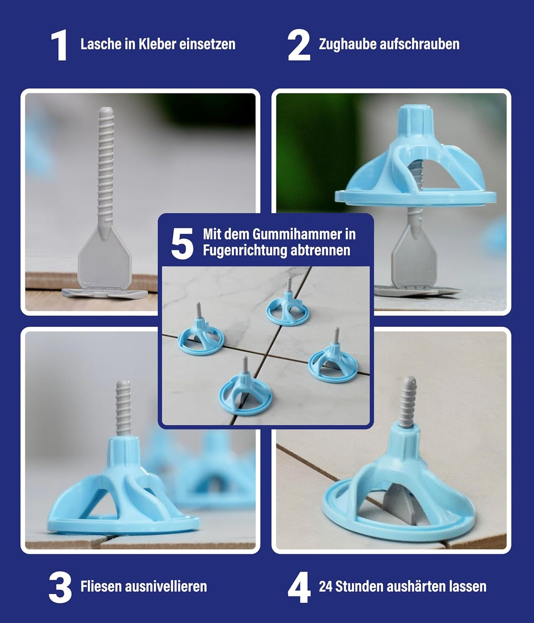 Nivelliersystem24 Starter-Set für 2mm Fugen 50 Zughauben + 150 Laschen im Eimer I Für 3-15mm Fliesen
