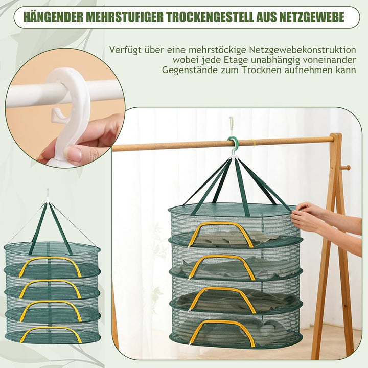 4 Schicht Trocknungsstand, Mesh Net Kräuter Trocknungsnetz hängende Haken für Gemüse, Früchte, Kräut