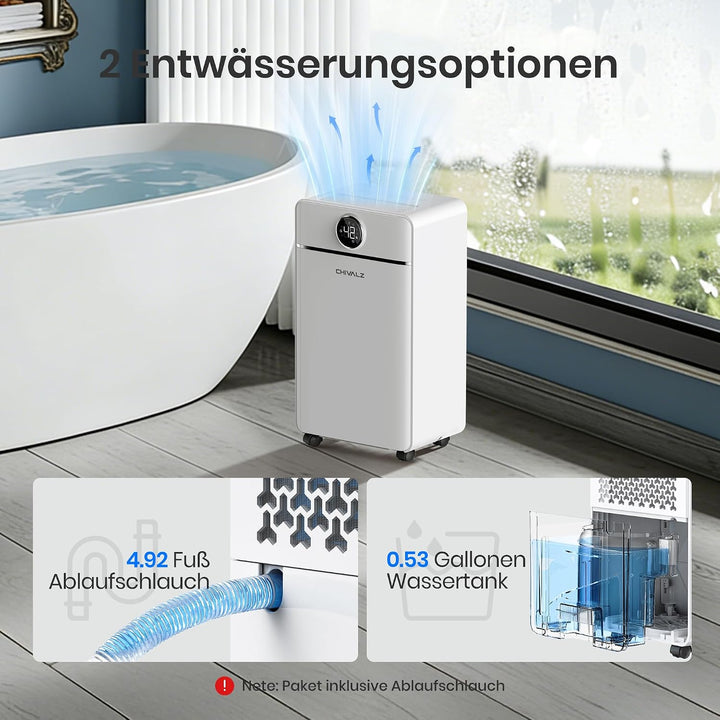 CHIVALZ Luftentfeuchter Elektrisch 12L/24h,Leiser, Hellweiss, Hellweiss