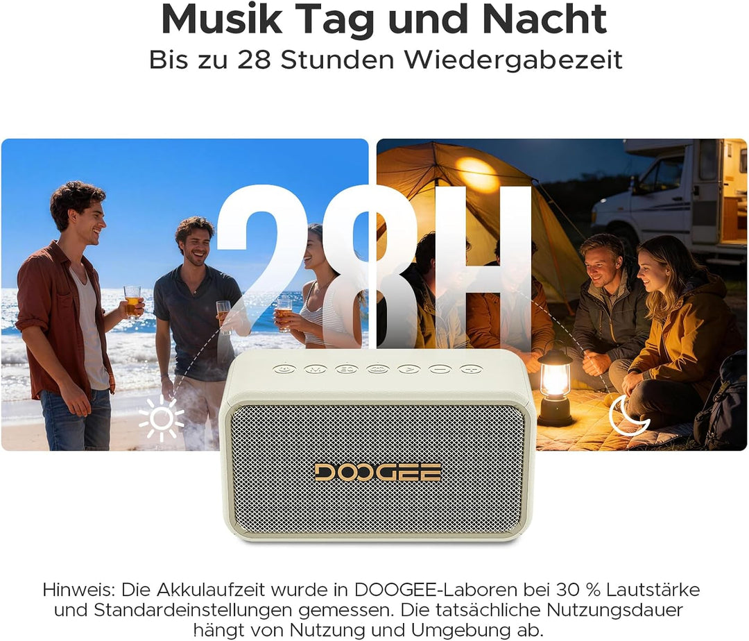 Field Rush Tragbarer Lautsprecher, Kabellos Koppelbar Lautsprecher über 28 Stunden Spielzeit, IP67 S