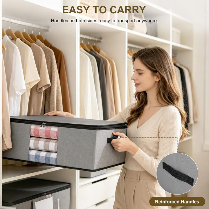 Cozary 3 Stück 60L Unterbett Aufbewahrungsbox, Faltbare Aufbewahrungstasche mit Deckel und Klaren Fe