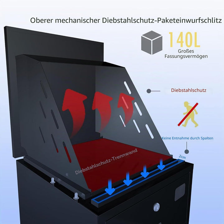 paketbox draussen gross xxl mit postbox Black/Grey, Black/Grey