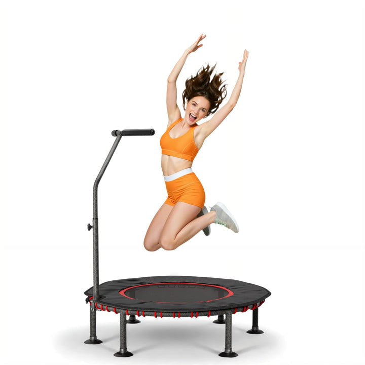 LIFERUN Fitness Trampolin Indoor | mit Randabdeckung | Bis 150kg Belastbar | 3 Verstellbare Haltegri