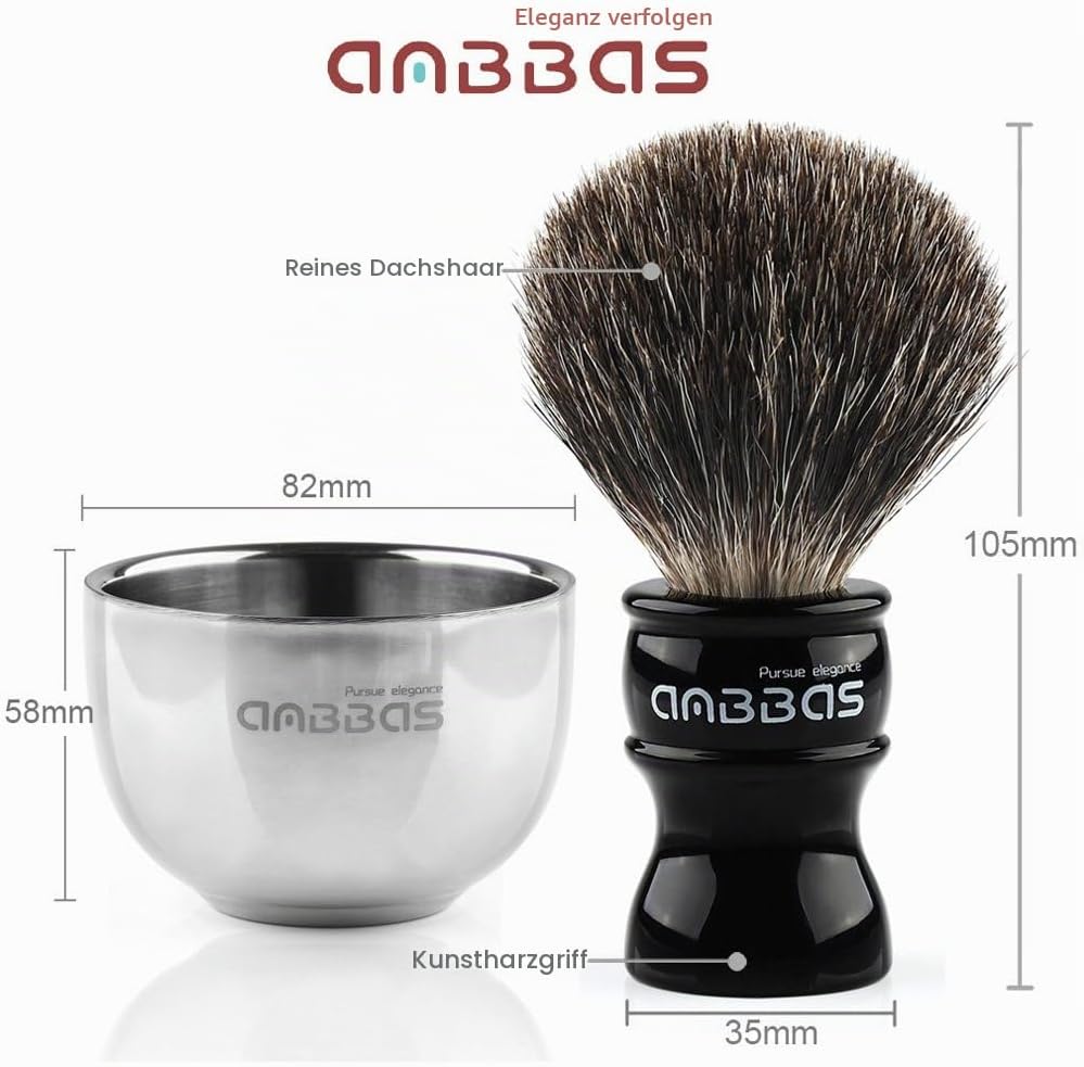 Anbbas Rasierset mit Schale Herren Geschenk Set Dachshaar Rasierpinsel Handarbeit Rasierständer Rasi