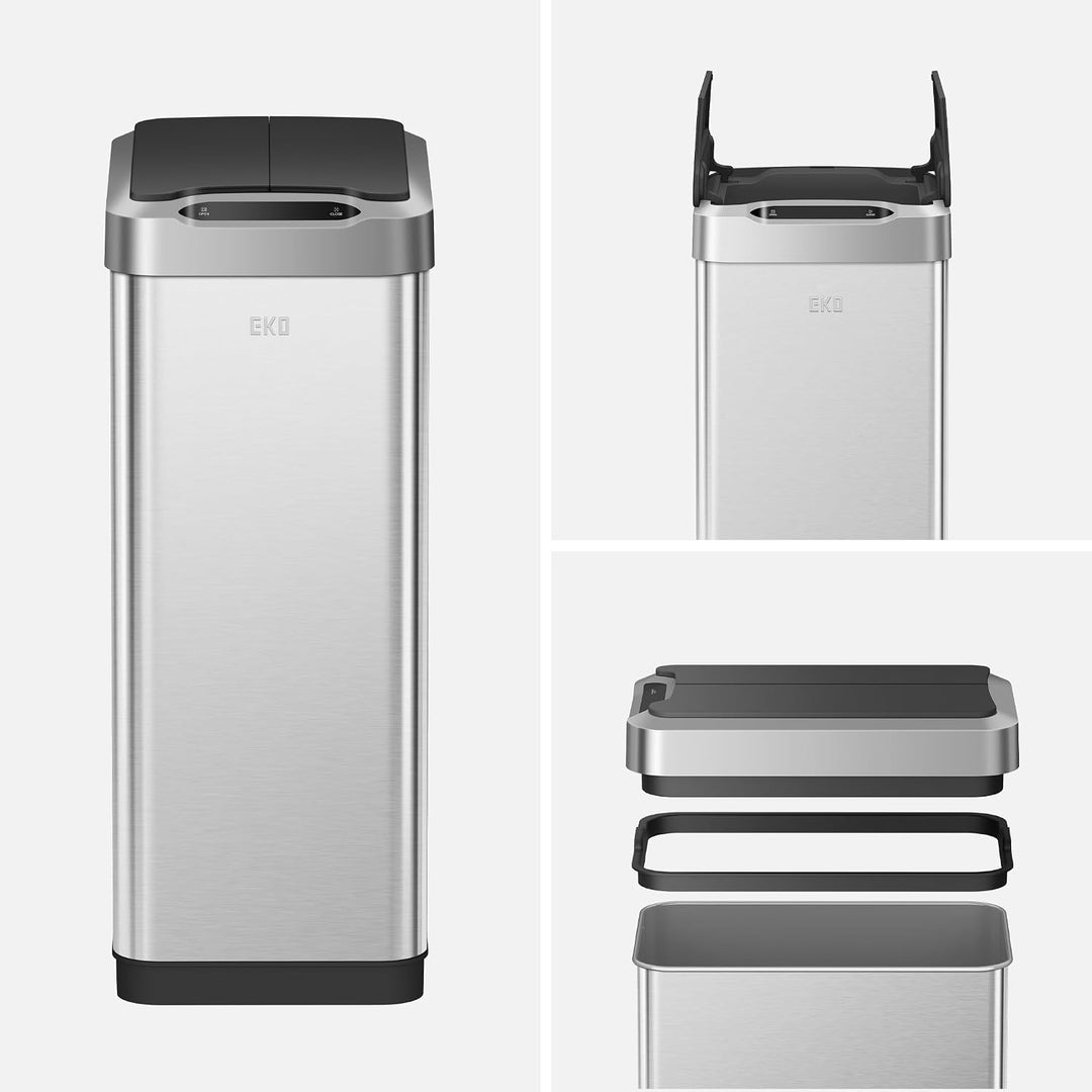 EKO Phantom-T 50 Liter Vertikaler Mülleimer mit Bewegungssensor, Gebürstetes Edelstahl-Finish, Verti