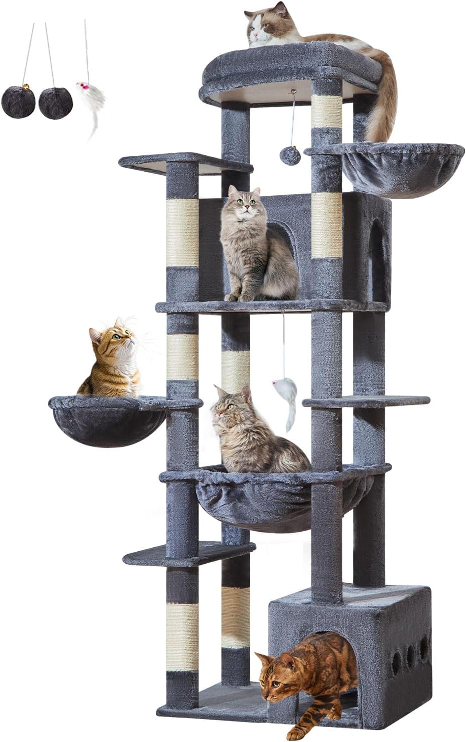 Taoqimiao 182 cm Kratzbaum XXL, Stabil, Gross, Katzenbaum für Katzen, F20G Dunkelgrau, Dunkelgrau