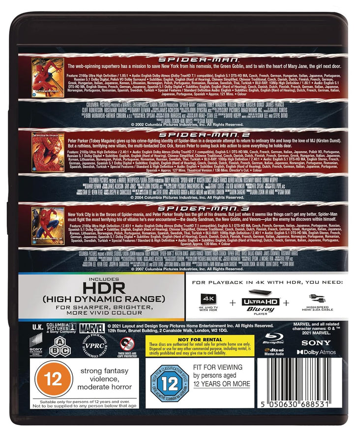 Spider-Man 1-3 [4K Ultra-HD + Blu-Ray] [Region Free] (Deutsche Sprache. Deutsche Untertitel), Blu-ra