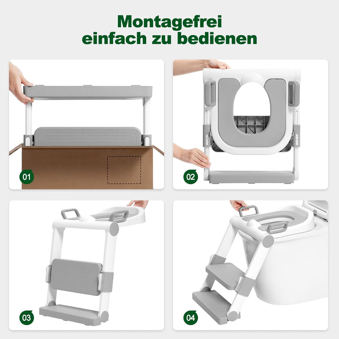 WOLTU Toilettensitz Kinder mit Treppe MONTAGEFREI, Toilettenaufsatz für Kinder, Toilettentrainer kla