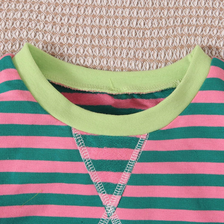 Mädchen Langarm T-Shirt Gestreiftes Langarm-T-Shirt Kinder Klassischer Rundhalsausschnitt Pullover L
