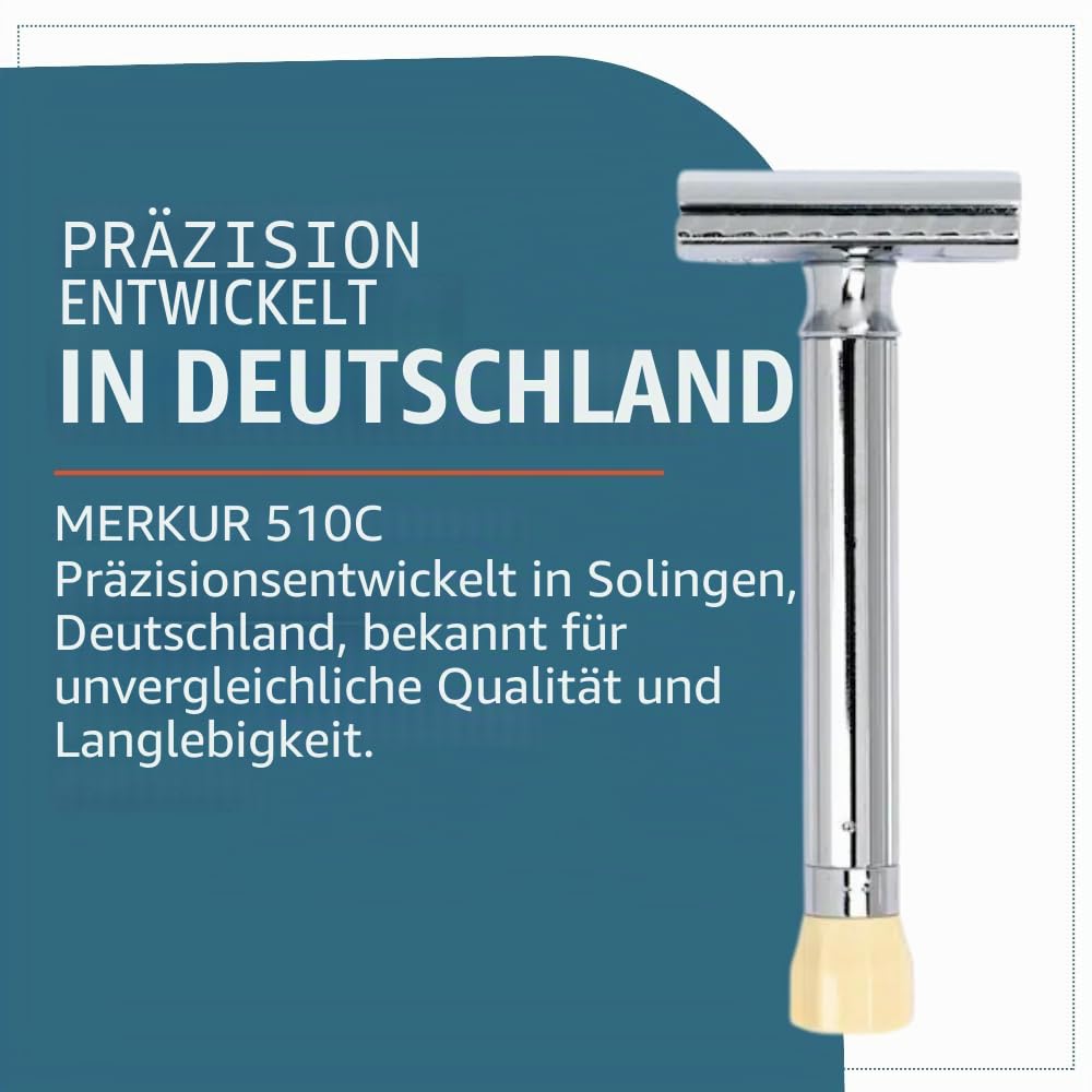 Merkur Rasierer verstellbar, Chrom-Griff, lang Silber, Silber
