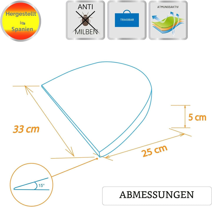 PEKITAS Anti-Reflux-Kissen Inclined-Keil-Kissen 33x25 cm Schwangerschaft Bauch Unterstützung Weisse