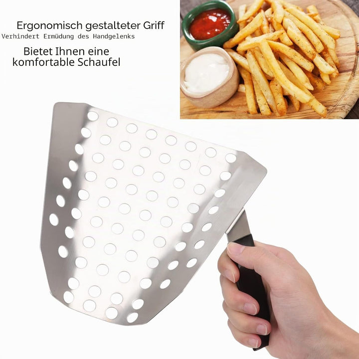 Edelstahl-Popcorn-Schaufel, Einhand-Pommes-Schaufel mit Löchern, Kernel-Siebgeschwindigkeitsschaufel