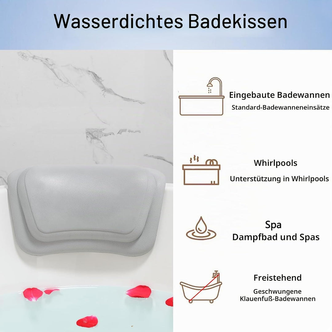 Lonkenn Badewannenkissen, Ergonomisches Badekissen, Stylisch PU-Badekissen mit Saugnäpfen, wasserdic