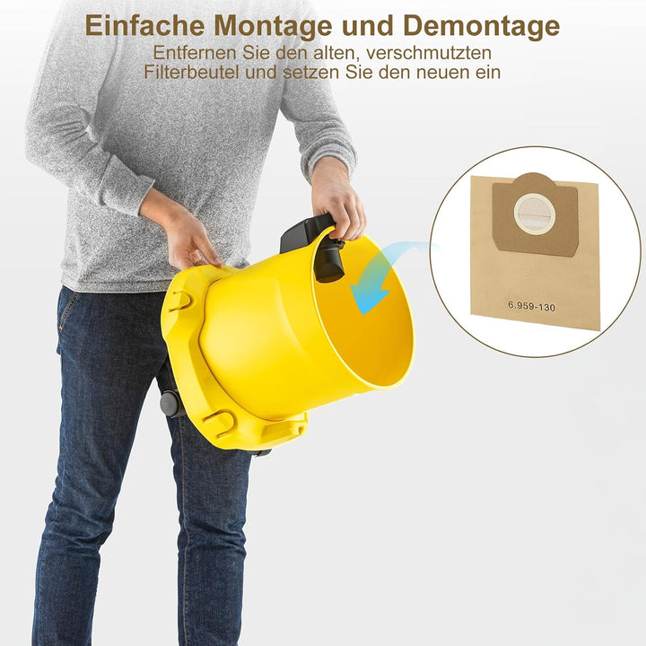 Fishoney 12 Stück WD3 Staubsaugerbeutel für Kärcher 6.959-130.0, Papier filterbeutel für WD3 1629 MV