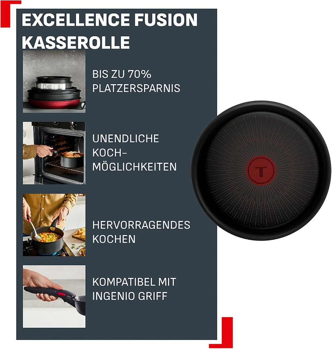 Tefal Ingenio Excellence Fusion Kasserolle 20 cm, stapelbar, platzsparend, Kasserolle 20 cm