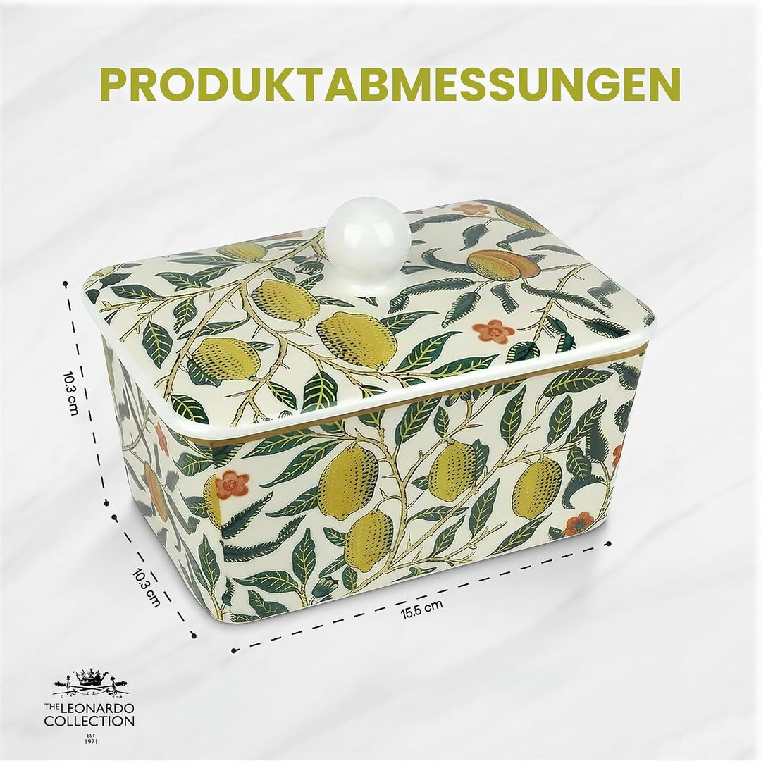 The Leonardo Collection Fruits Butterdose von William Morris | Elegante Butterdose aus Keramik mit i
