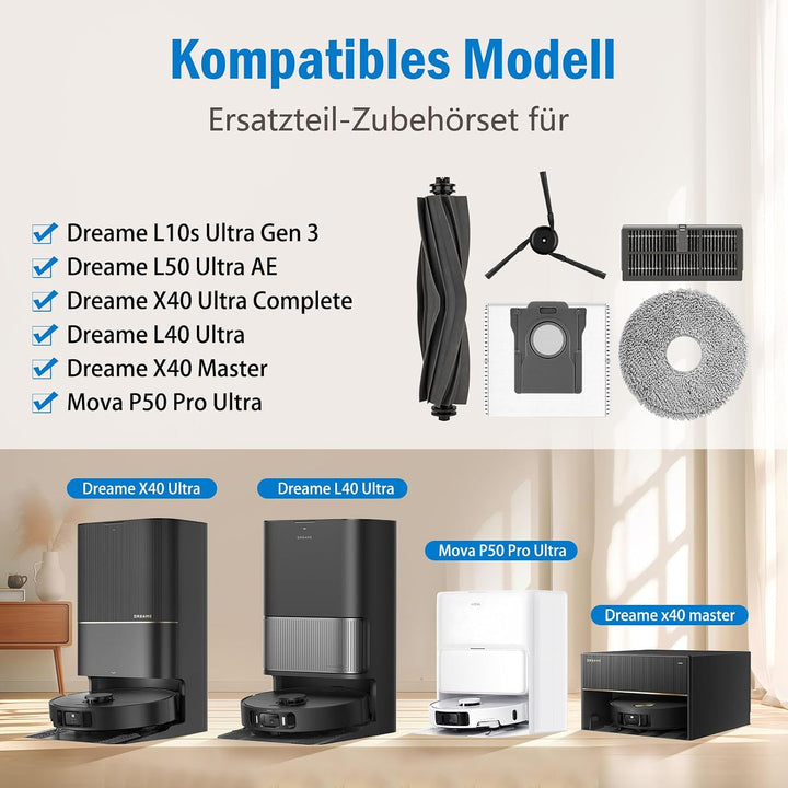 24 Stück Zubehörset für Dreame X40 Ultra / L40 Ultra / X40 Master / L10s Ultra Gen 3 / Mova P50 Pro