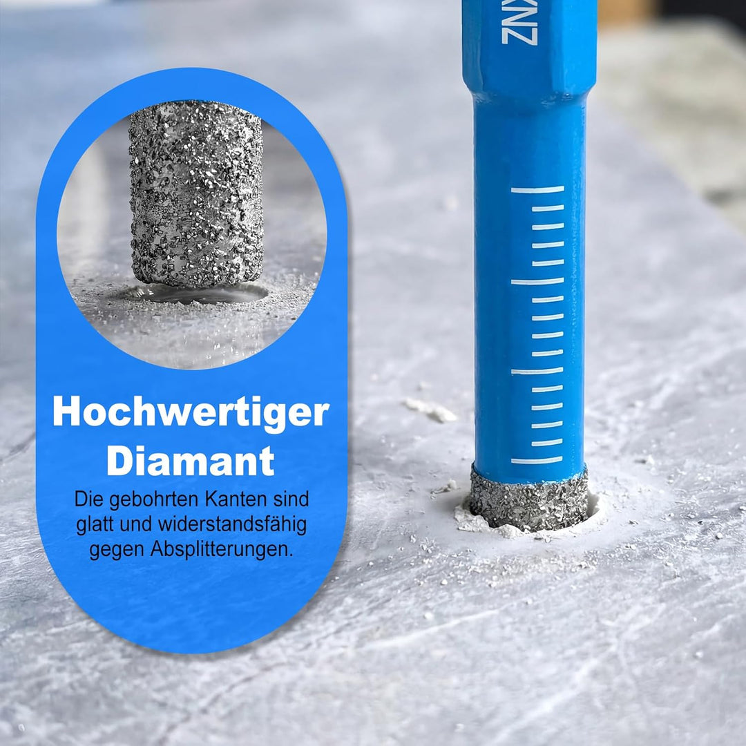Fliesenbohrer Diamantbohrer Glasbohrer Set 5-tlg. 6, 8, 10, 12 mm + 6 mm Karbidbohrer für Keramik, G