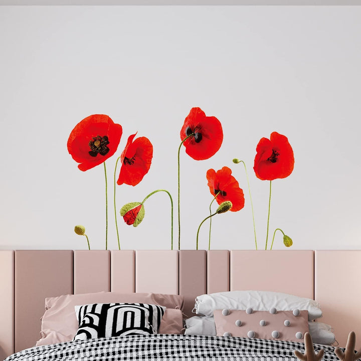 WALPLUS 25 Stück Rote Mohnblumen Abziehbild Wandsticker Im Dunkeln leuchten Aufkleber Anzeige Selbst