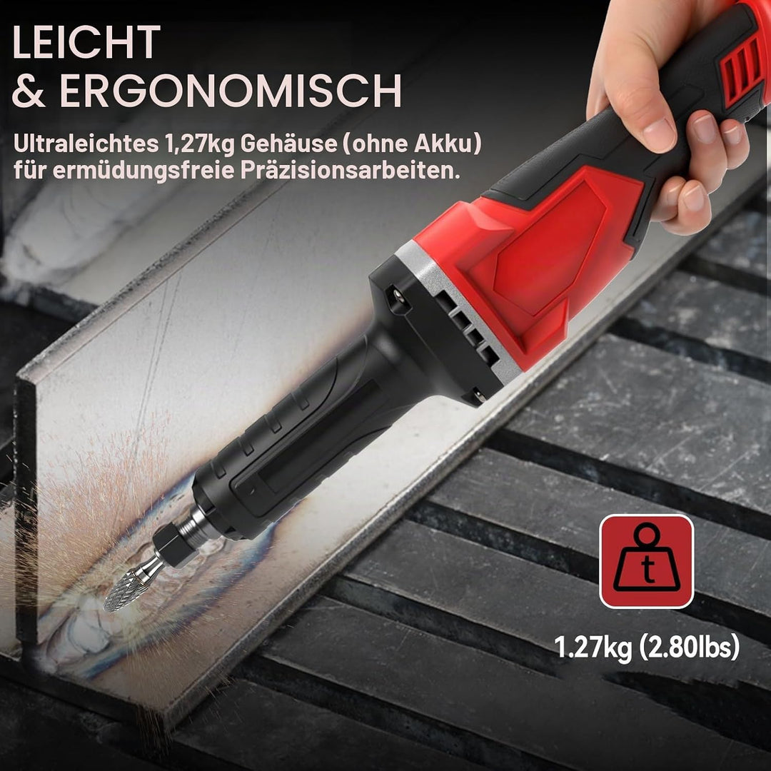 Akku Geradschleifer Kompatibel mit milwaukee M18 18V Akku, 24000RPM Bürstenloser Geradschleifer 6mm
