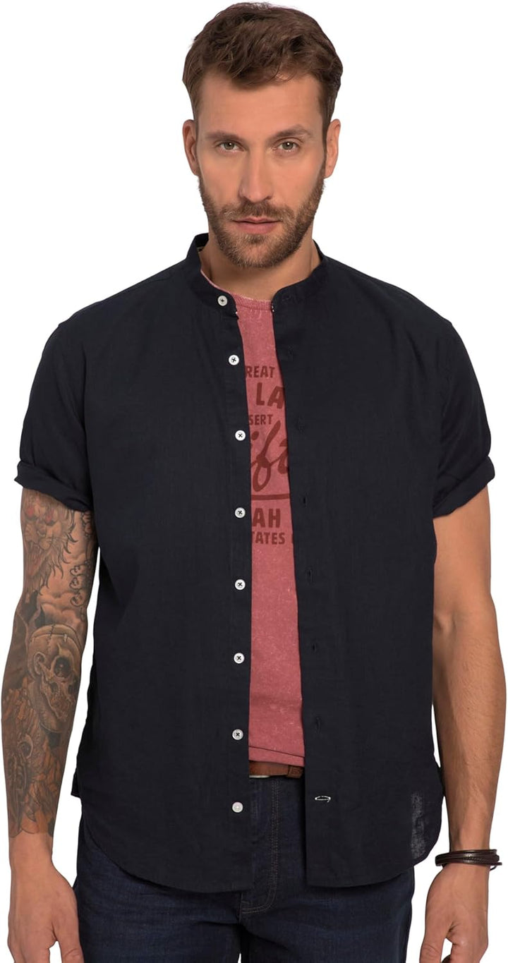 JP 1880 Herren, Halbarm, Leinenmix, Stehkragen, Modern Fit Hemd 5XL Navy Blau, 5XL Navy Blau