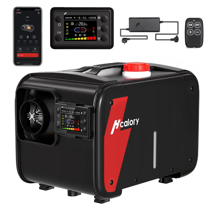 HCALORY 8kW Luft Dieselheizung, 12V/24V DC &amp; 220‑240V AC mit APP &amp; Adapter Schwarzrot 1, Schwarzrot