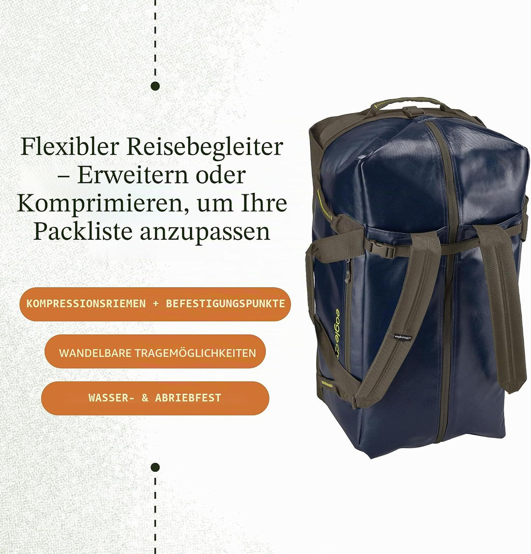 Eagle Creek Migrate Duffel Reisetasche – 100% recycelte Materialien, breite Öffnung und verstaubare