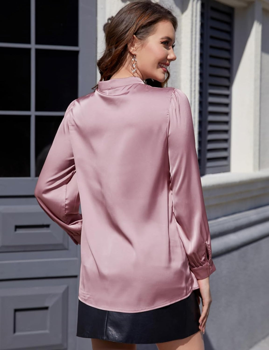 Tapata Bluse Damen Elegant Satin Button Down Hemd mit Schleife Female Hemdblus Langarm Business Lang