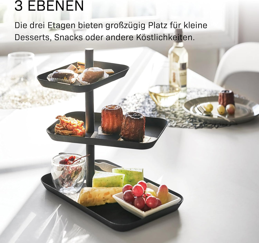 Yamazaki 4281 TOWER Etagere mit 3 Ebenen, schwarz, Stahl, Minimalistisches Design Schwarz Single, Sc
