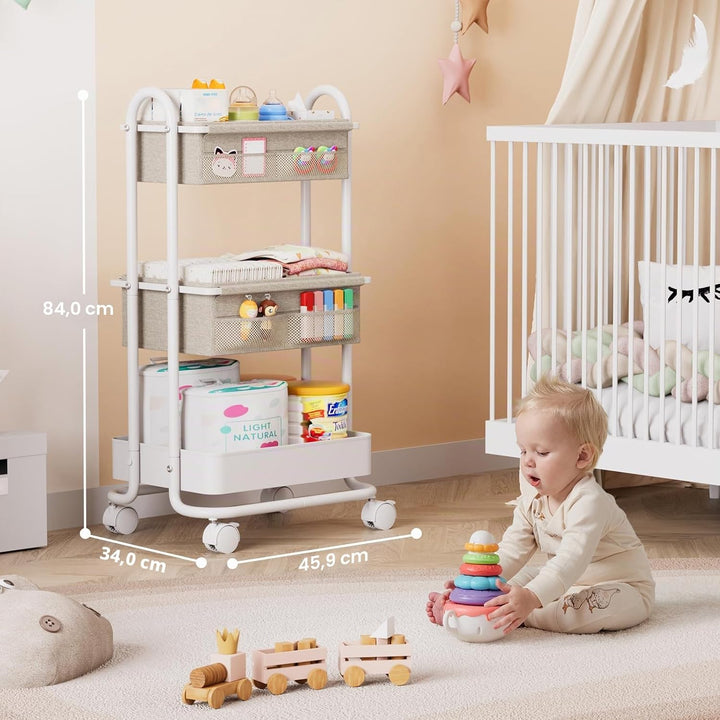 3 Etagen Beweglicher Windeltasche Organizer, Baby Windel Caddy Organizer, Wickeltisch Rollwagen mit