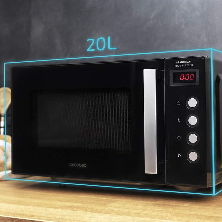 Cecotec Mikrowelle ohne Platte GrandHeat 2000 Flachbett Schwarz. Fassungsvermögen 20 Liter, Leistung