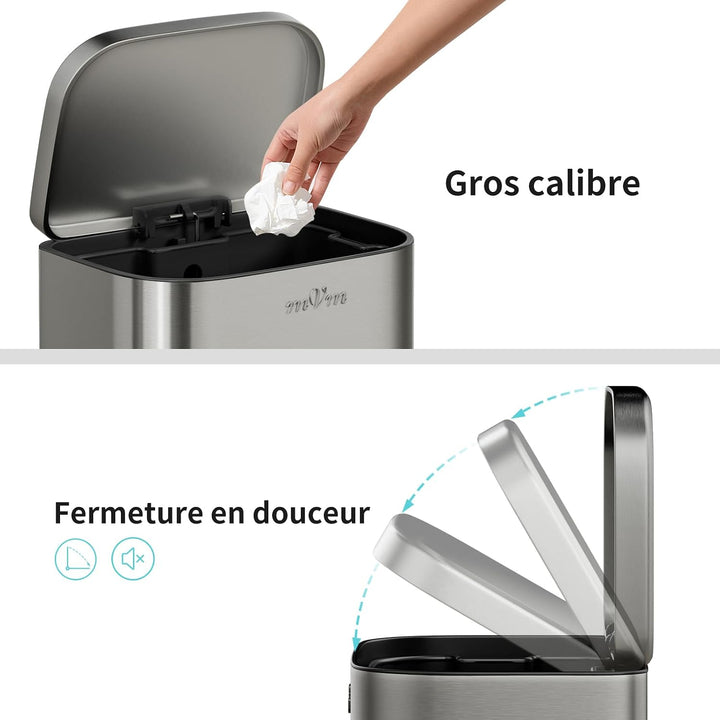 mVm Mülleimer Küche 36L, Mülleimer Bad, Abfalleimer Edelstahl, Grau Grau 36L, Grau 36L
