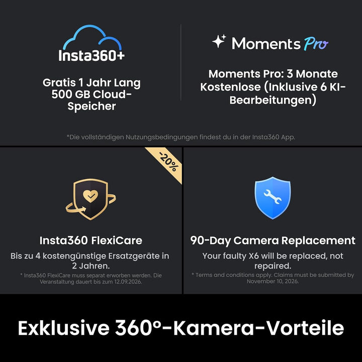 Insta360 X6 Essentials-Bundle– 8K 360 Grad Kamera mit 1/1,1"-Sensoren Mitternachtsschwarz Essentials