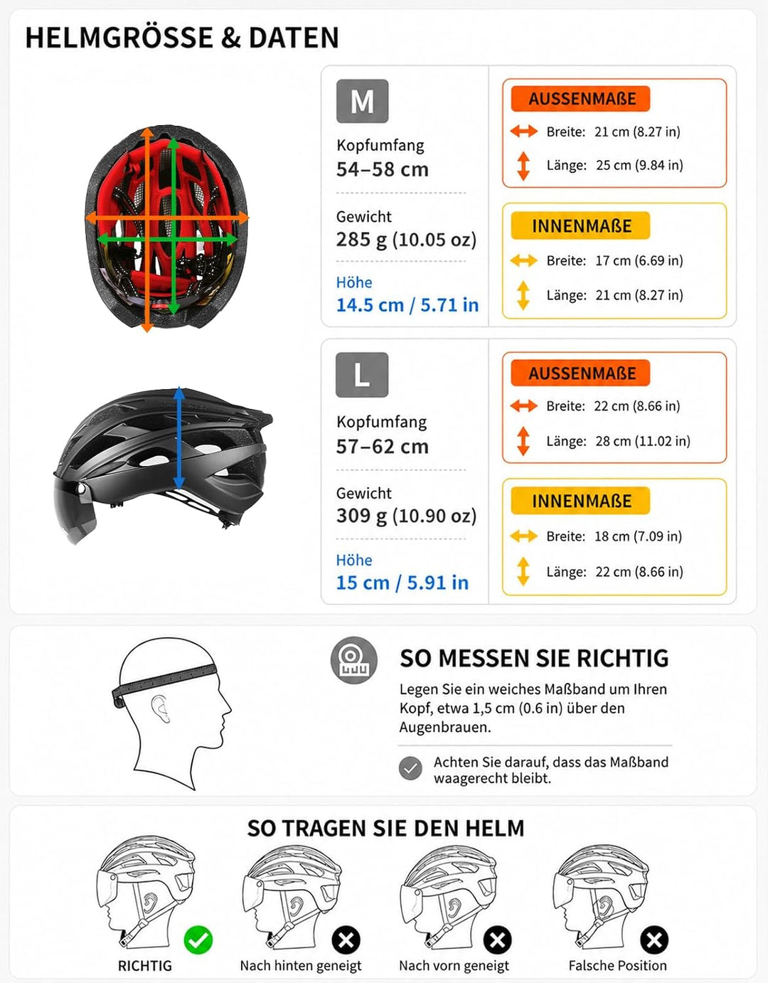 Shinmax Fahrradhelm mit LED-Beleuchtung, Fahrradhelm mit Sicherheitsbeleuchtung, magnetischer Fahrra