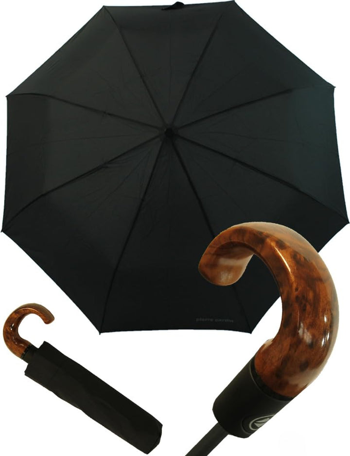Pierre Cardin Parapluie pliant pour homme - Ouverture et fermeture automatiques - Poignée bois - Noi