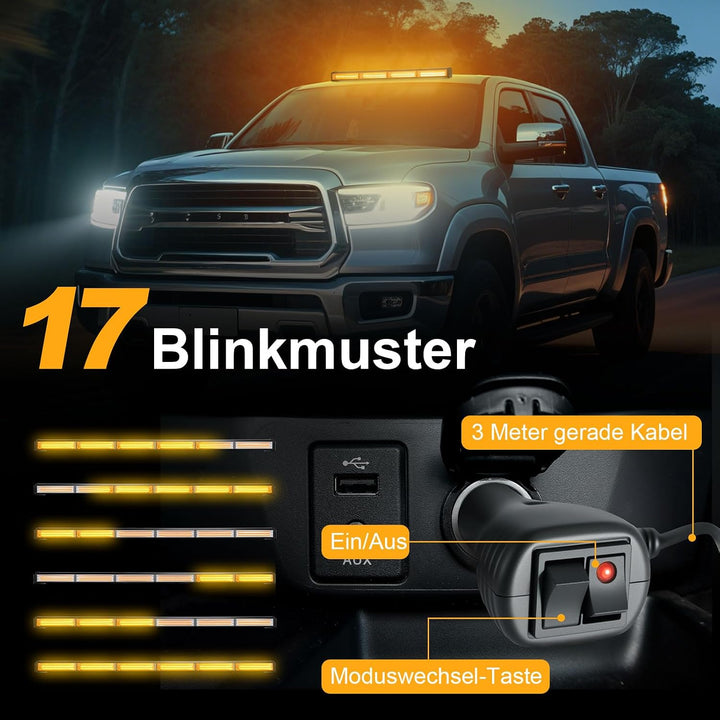AnTom 58cm LED Rundumkennleuchte 40W Gelb Rundumleuchte für Auto Anhänger Wohnwagen SUV -14 Blinkend