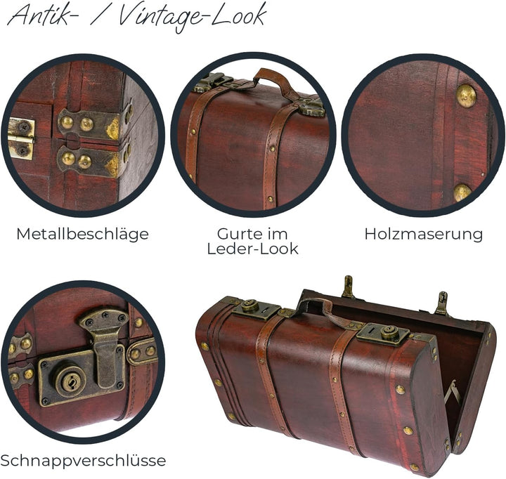 HMF 6412-140 Schatztruhe aus Holz, Vintage Koffer | 40 x 23,5 x 16,5 cm | Gross | Peru M Peru, M Per