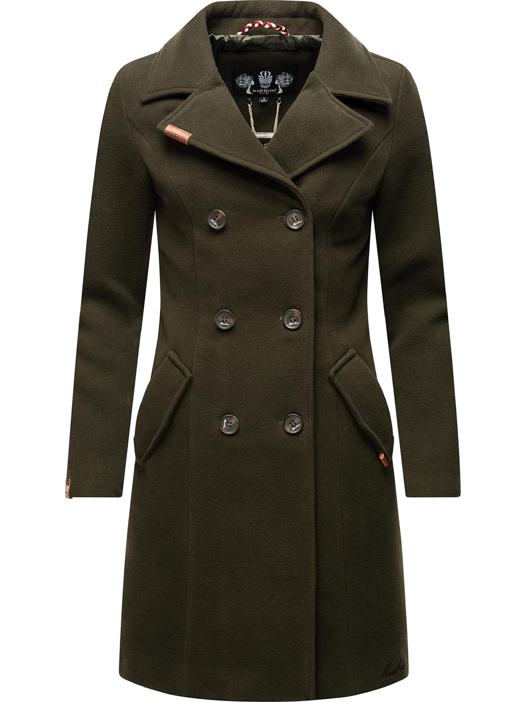 MARIKOO Damen Wollmantel Langer Trenchcoat mit Reversekragen Nanakoo XS-XXL M Dark Green, M Dark Gre