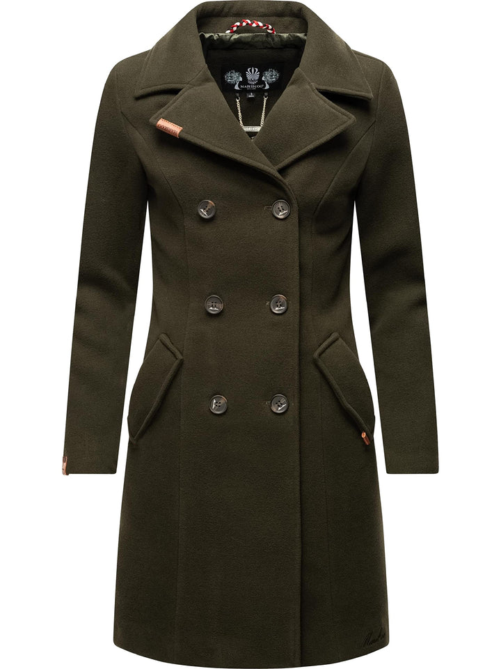 MARIKOO Damen Wollmantel Langer Trenchcoat mit Reversekragen Nanakoo XS-XXL M Dark Green, M Dark Gre