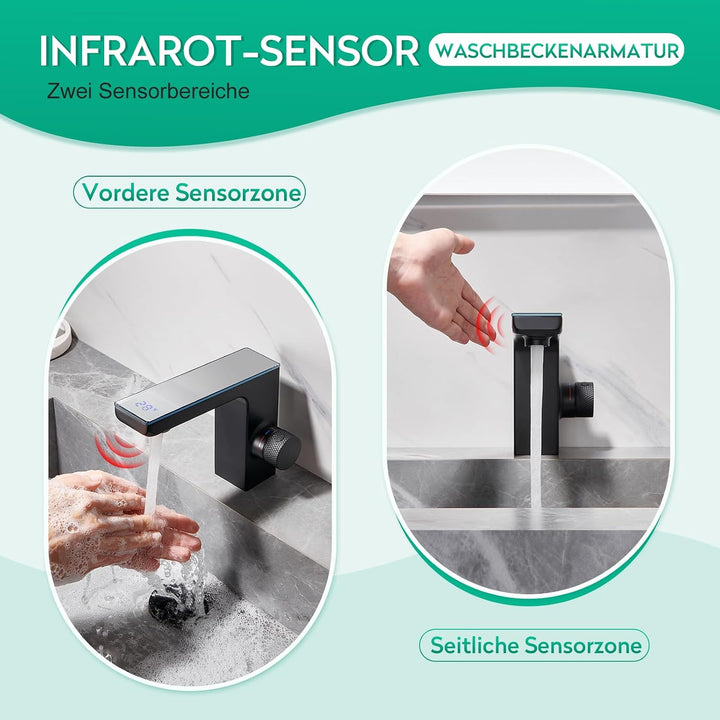 CREA Infrarot Sensor Wasserhahn Bad, mit Temperaturanzeige, Schwarz