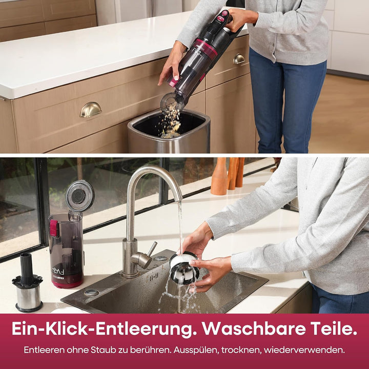 FAMIVAC FV3 Akku Staubsauger mit Knickgelenk-Rohr, 60Kpa &amp; 50Min, Leichter Rosenrot, Rosenrot
