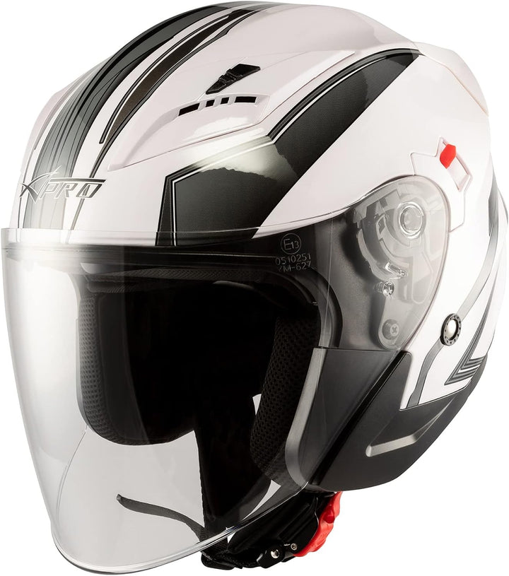 Motorradhelm Doppeltvisier City Jet Zertifikat ECE 22-05 Scooter 61-62 cm (XL) Weiss Silber, 61-62 c