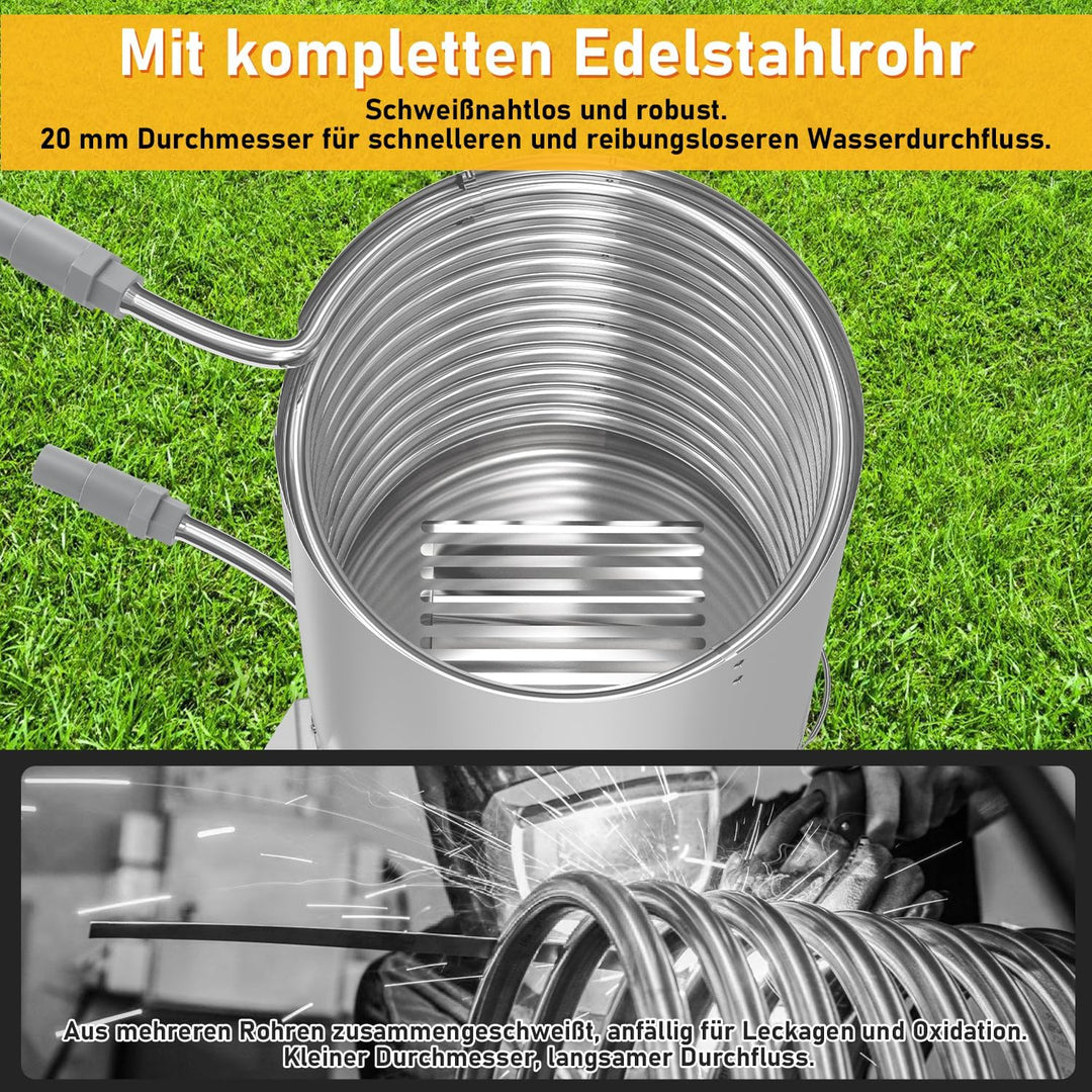 Poolheizung mit Feuer und Heizspirale, Poolheizung Feuertonne, Poolofen Feuertonne mit Feuerfestmatt