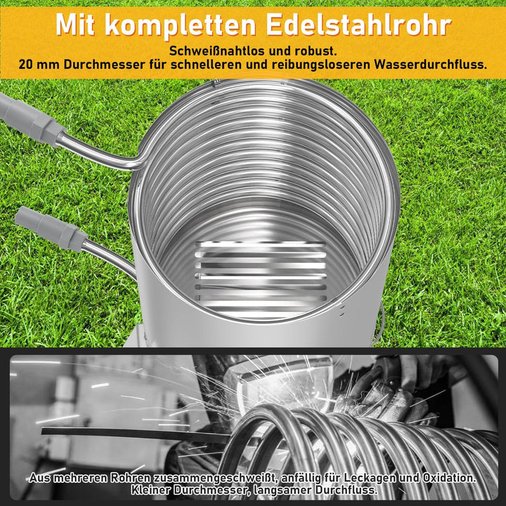 Poolheizung mit Feuer und Heizspirale, Poolheizung Feuertonne, Poolofen Feuertonne mit Feuerfestmatt