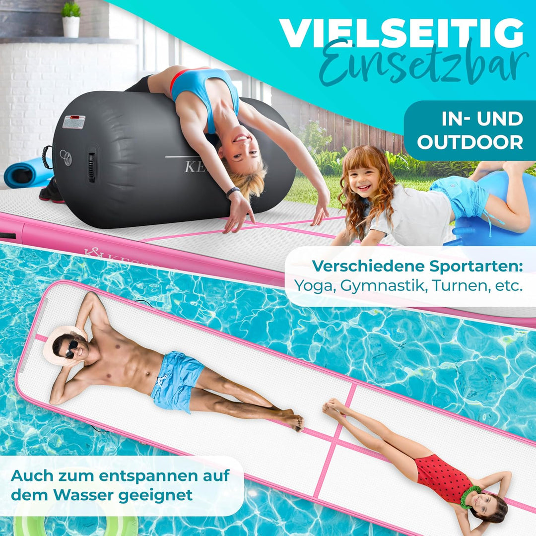 KESSER® Turnmatte Aufblasbar Airtrack Fitness-Matte Gymnastikmatte | inkl. Tragetasche &amp; elektr. Luf