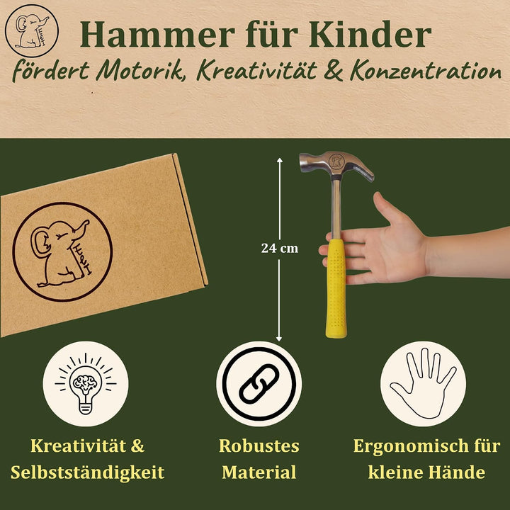Eli® Kindersäge + Kinderhammer ab 6 Jahre + 4 Sägeblätter für Holz Metall Kindersäge + Hammer, Kinde