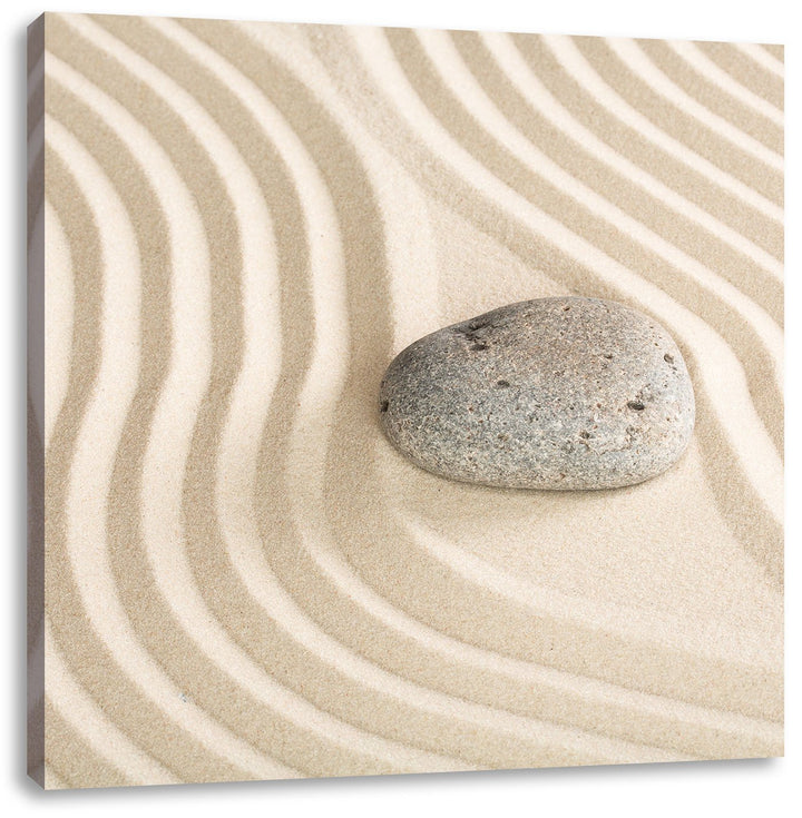 Steine in Sand mit Muster, Format: 70x70 auf Leinwand, XXL riesige Bilder fertig gerahmt mit Keilrah