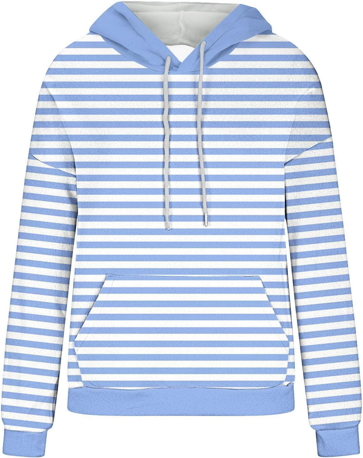 Damen Sweatshirts Loose Fit Crew Neck Long Sleeve gestreift Basic Damen Hoodie mit Taschen und Korde