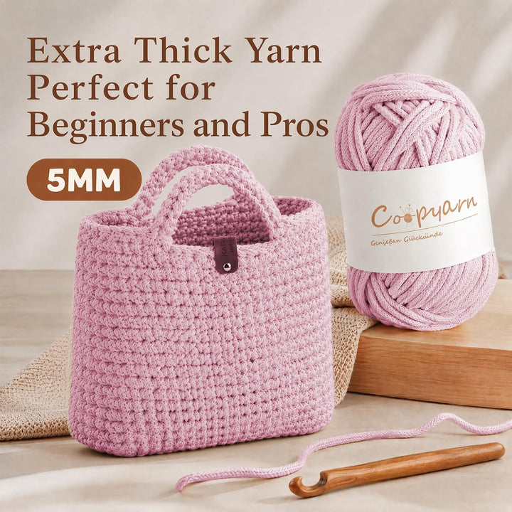 Häkelset Tasche, Crochet Set - 2 Häkelnadel, Anleitung, 3 Dicke Wolle Rosa, Rosa
